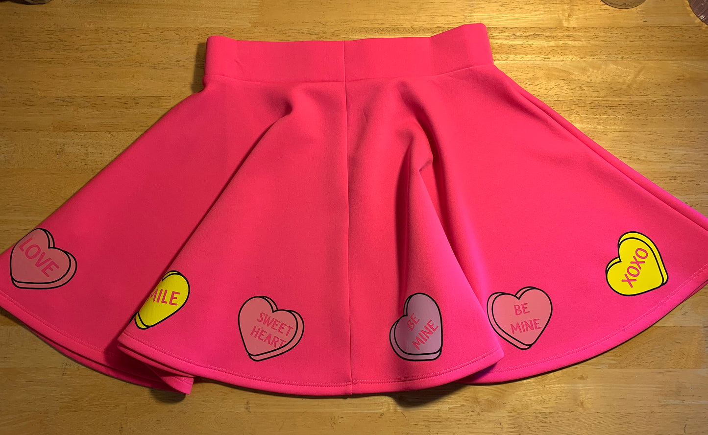 Candy Heart Skirt, Conversation Heart Skirt, Pink Candy Skirt, Be mine Skater Skirt.