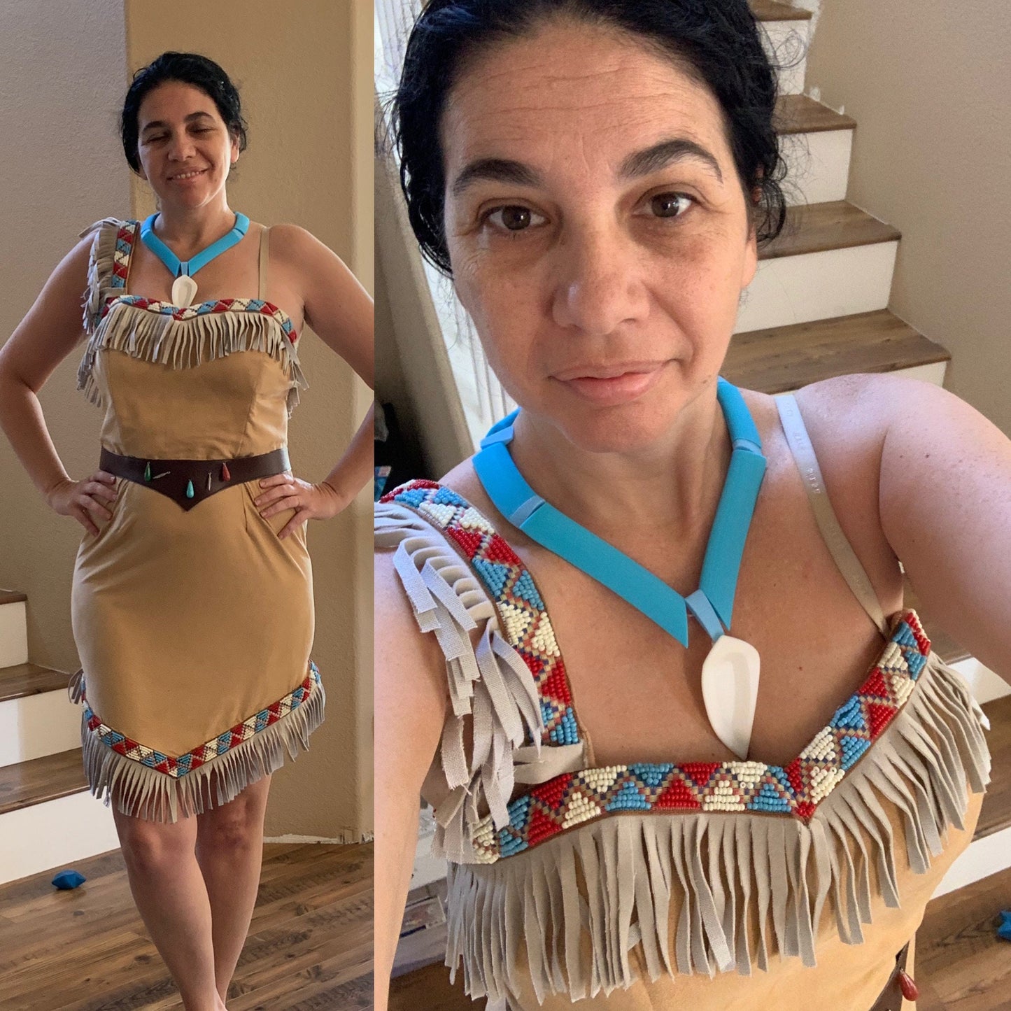 Disney's Pocahontas Women's Costume Hand beaded trim and belt, with 3D printed necklace.