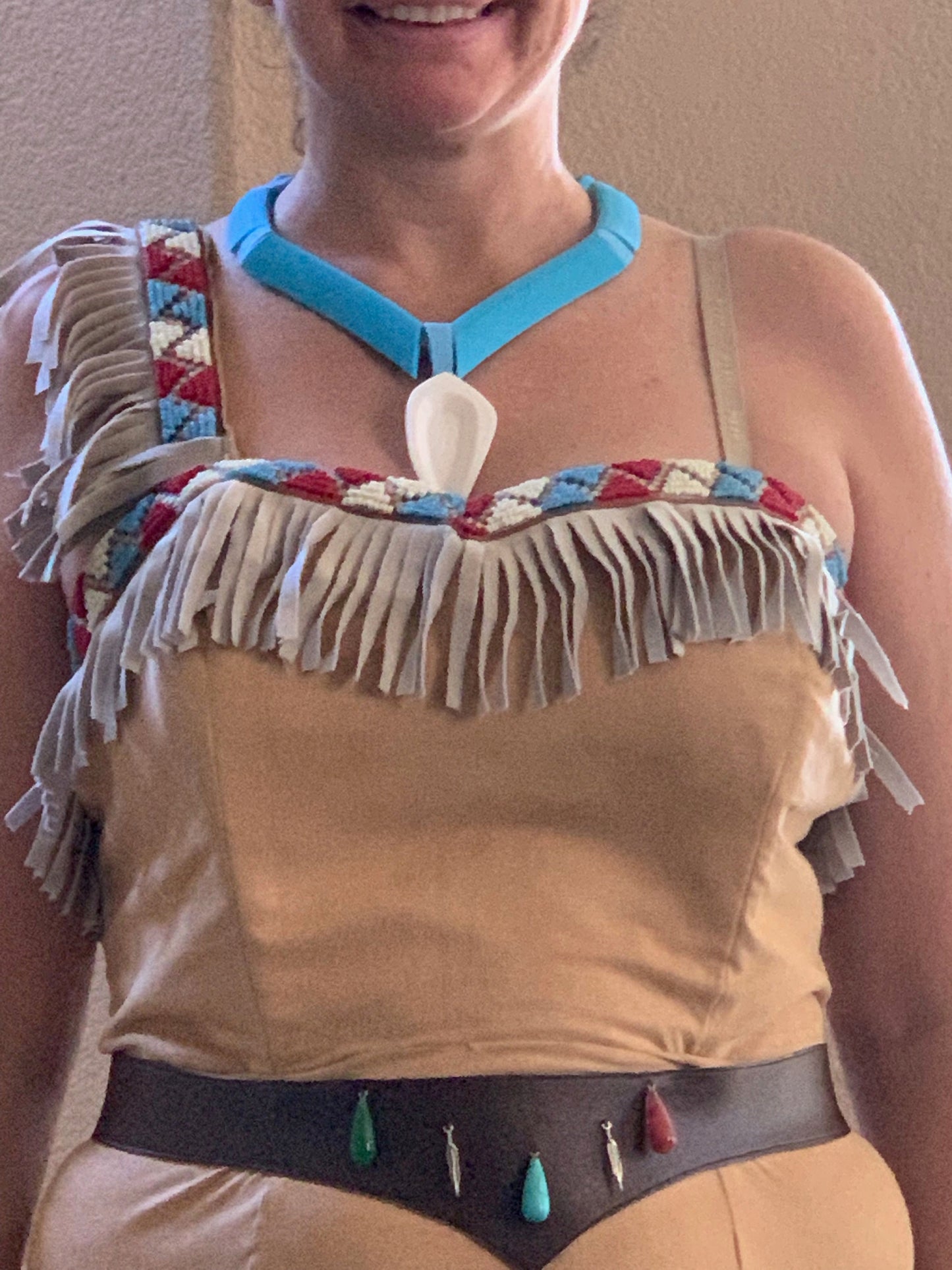 Disney's Pocahontas Women's Costume Hand beaded trim and belt, with 3D printed necklace.