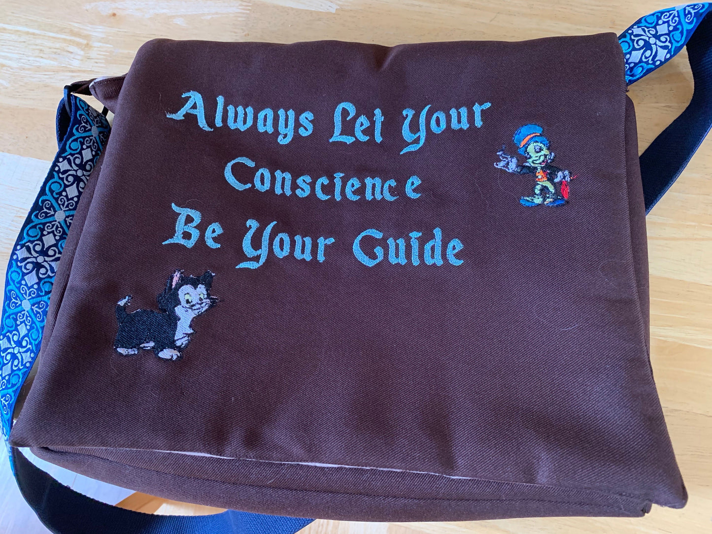 Pinocchio Purse/ Messenger Bag. Alway let your conscience be your guide. Embroidered with Jiminy Cricket and Figaro.