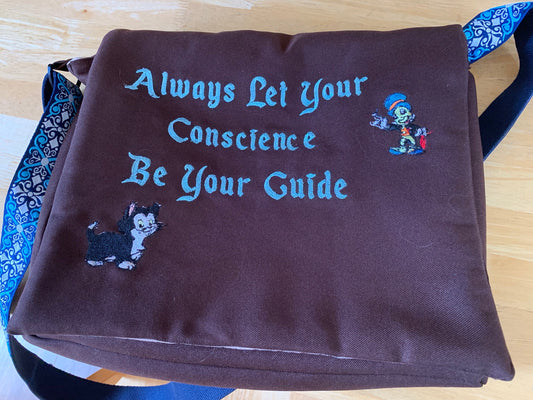 Pinocchio Purse/ Messenger Bag. Alway let your conscience be your guide. Embroidered with Jiminy Cricket and Figaro.