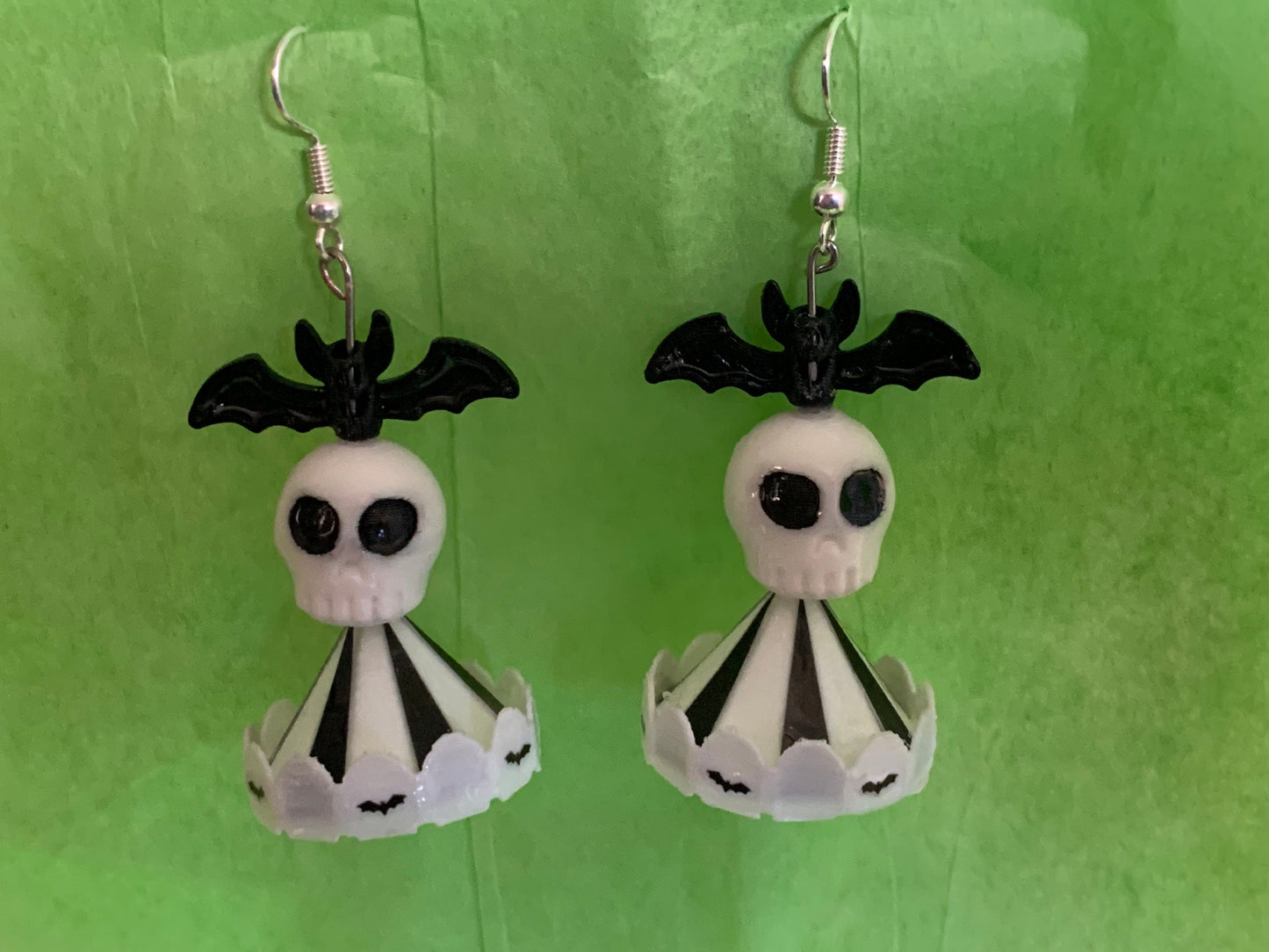 BeetleJuice inspired earrings, Carousel skull bat earrings!