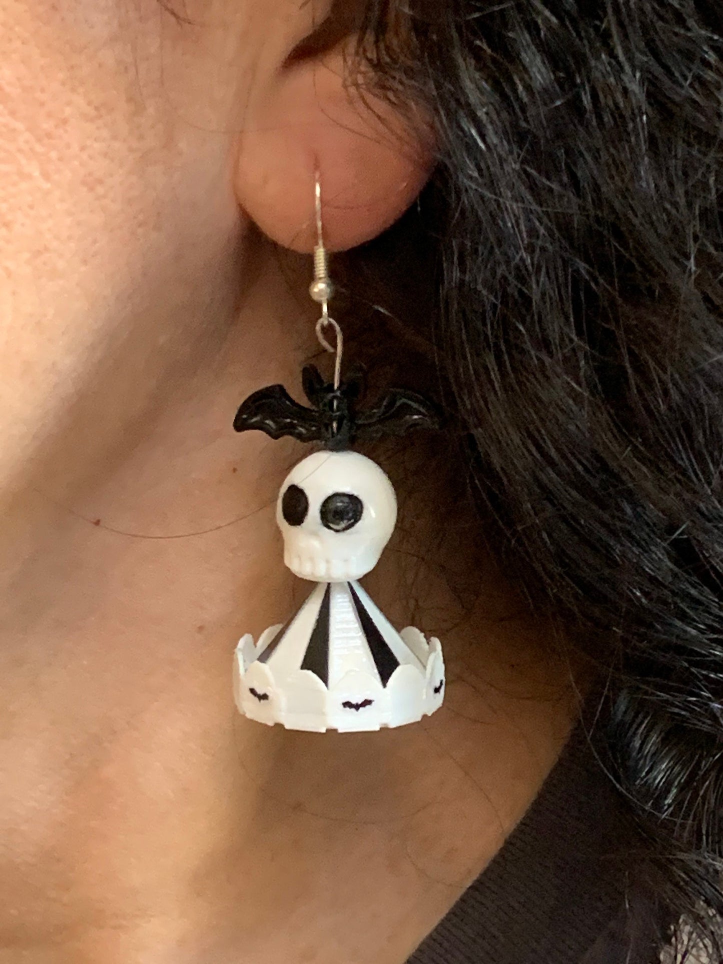 BeetleJuice inspired earrings, Carousel skull bat earrings!