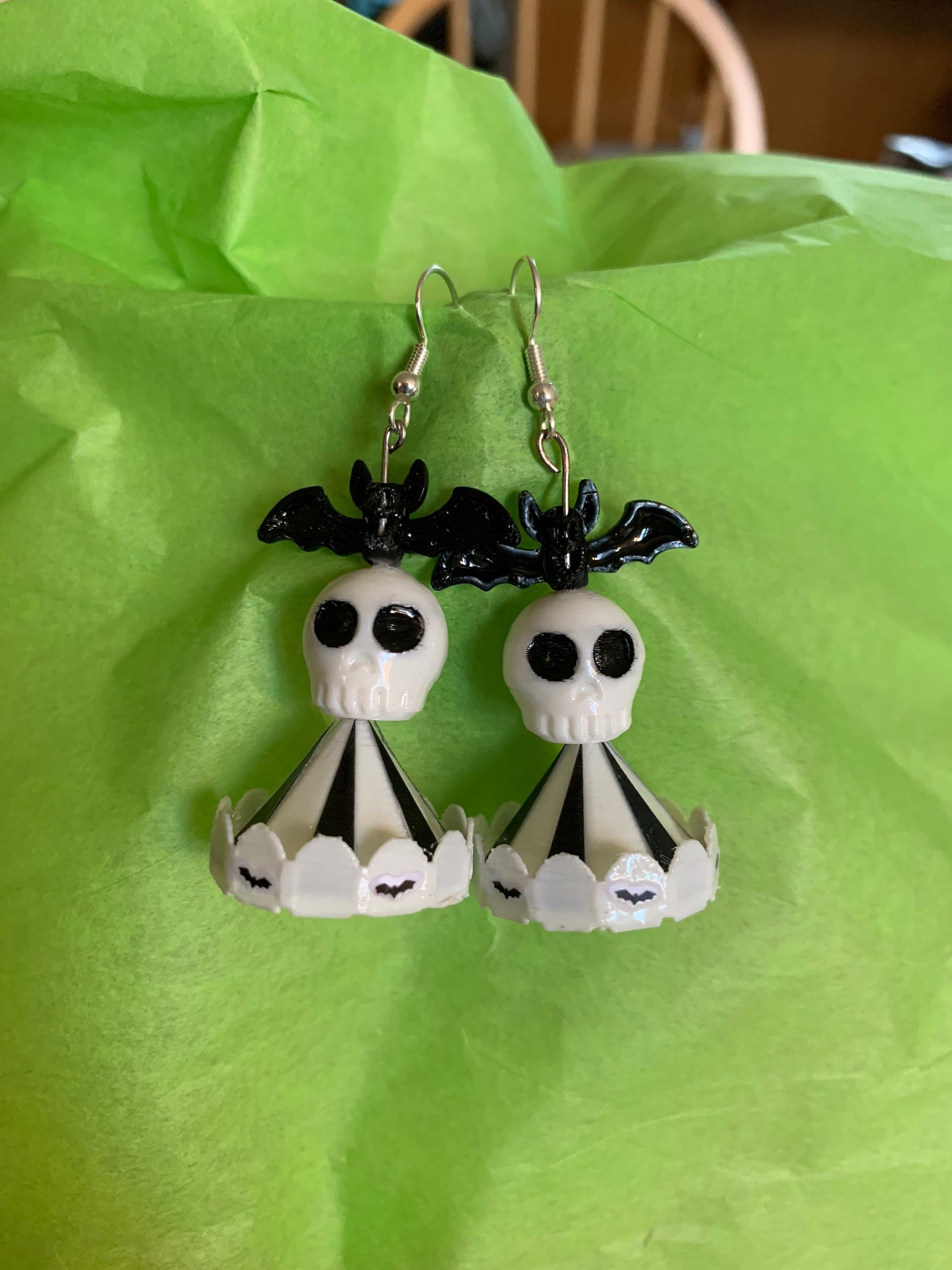 BeetleJuice inspired earrings, Carousel skull bat earrings!