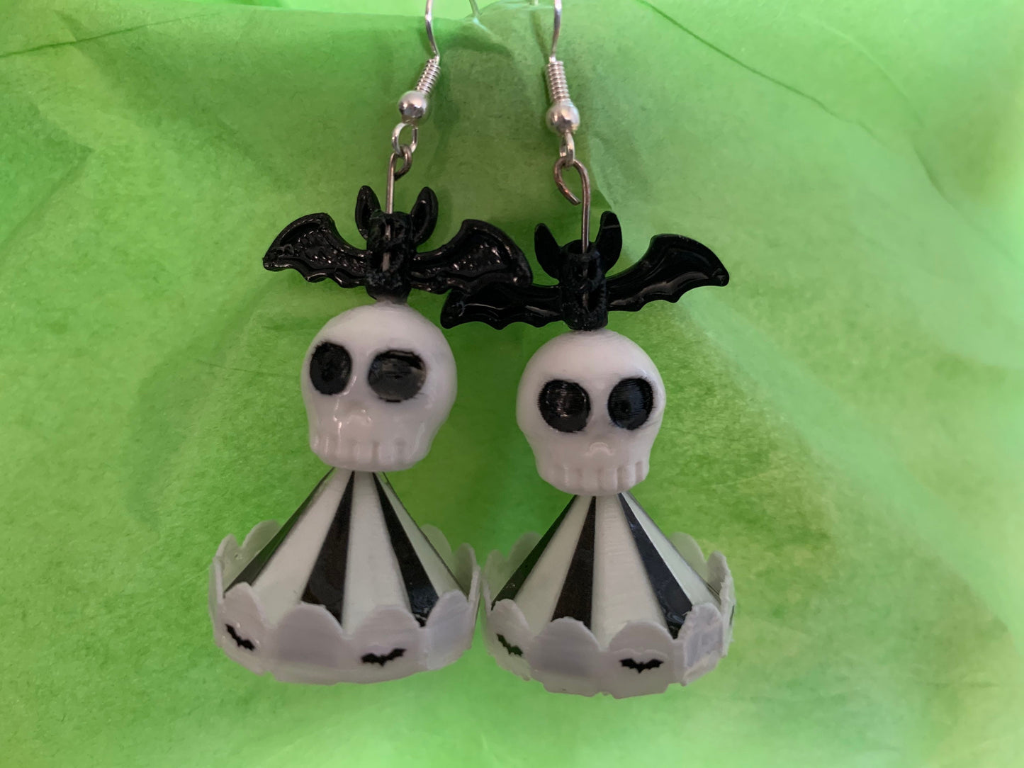 BeetleJuice inspired earrings, Carousel skull bat earrings!