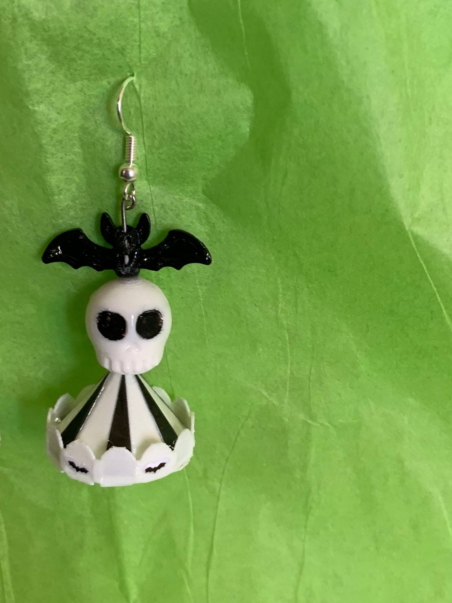 BeetleJuice inspired earrings, Carousel skull bat earrings!