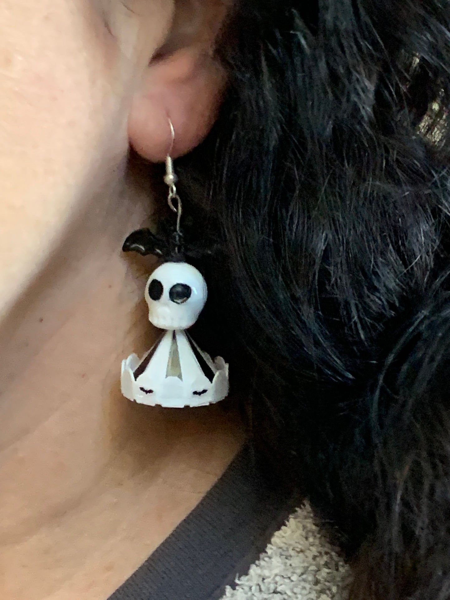 BeetleJuice inspired earrings, Carousel skull bat earrings!